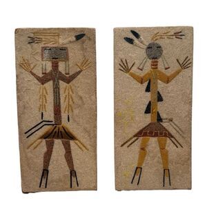 Vintage Navajo Sand Paintings Healers Male Female Yei Set Southwestern FLAWS